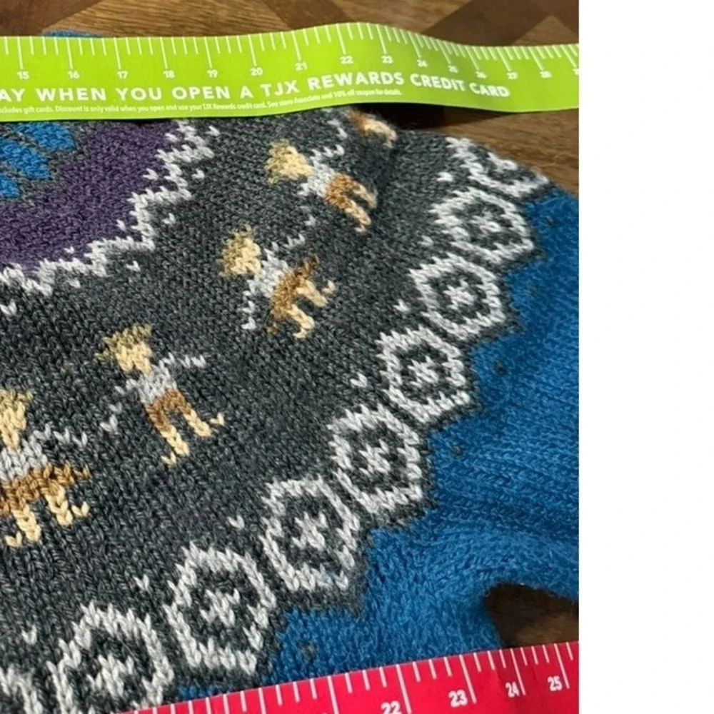 The Alpaca Connection Handmade Peru Wool Fair Isle People Sweater Blue L